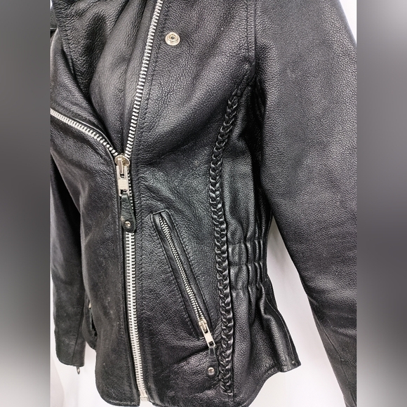 FIRST CLASSICS Preppy Biker Outdoors S Motorcycle Black Leather Jacket (#1,241) - Picture 6 of 10